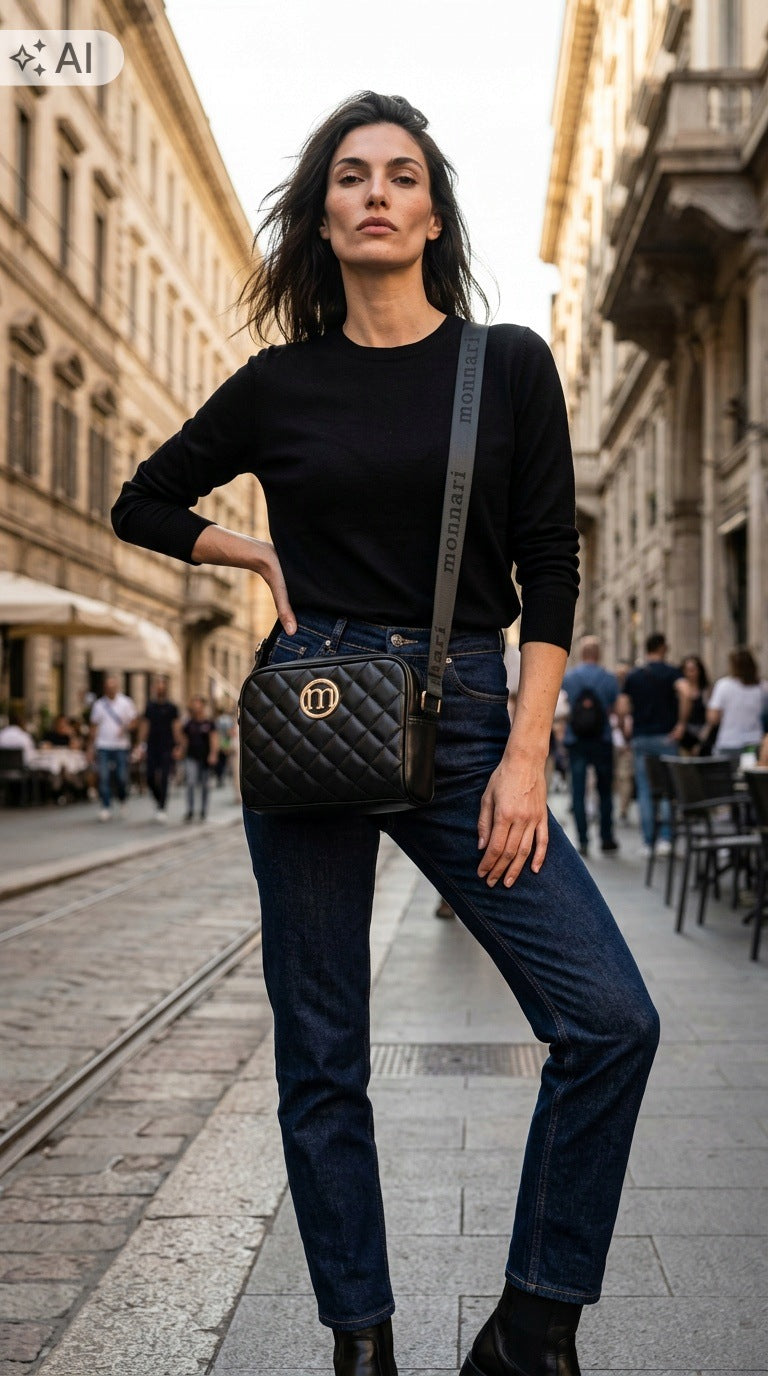 Listonoszka crossbody Monnari pikowana – czarna