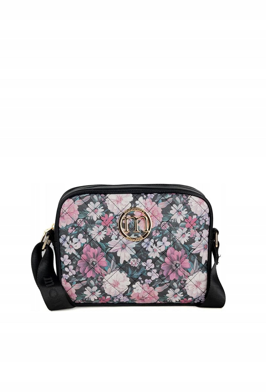 Listonoszka crossbody Monnari w kwiaty – czarno-różowa