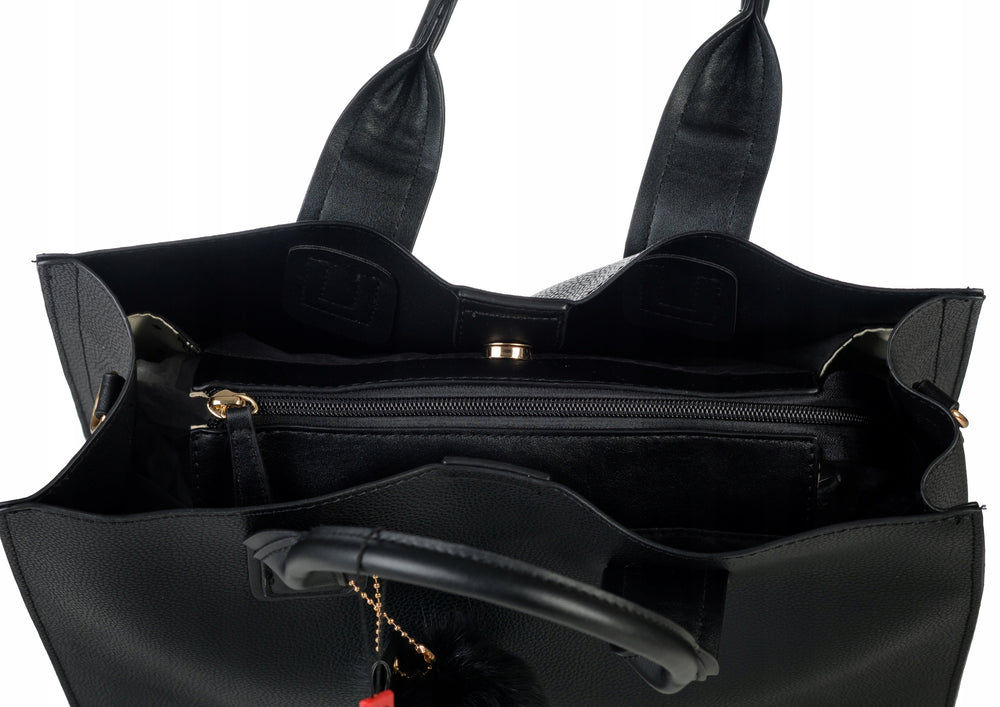 Torebka shopper Monnari z pomponem i frędzlami – czarna – zdjęcie 13