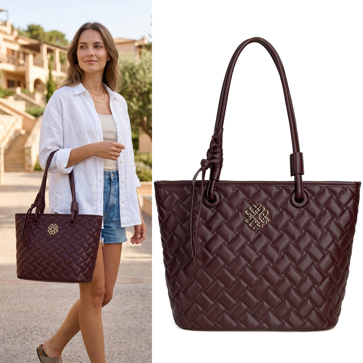 Torba shopper damska Monnari duża na ramię – burgundowa