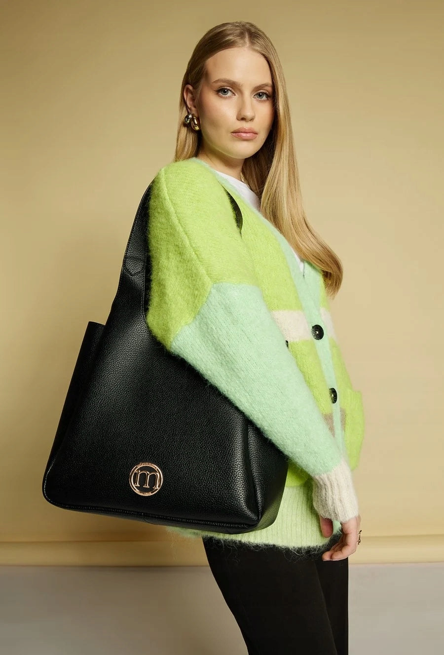 Torebka shopper damska Monnari 3-komorowa z saszetką – czarna