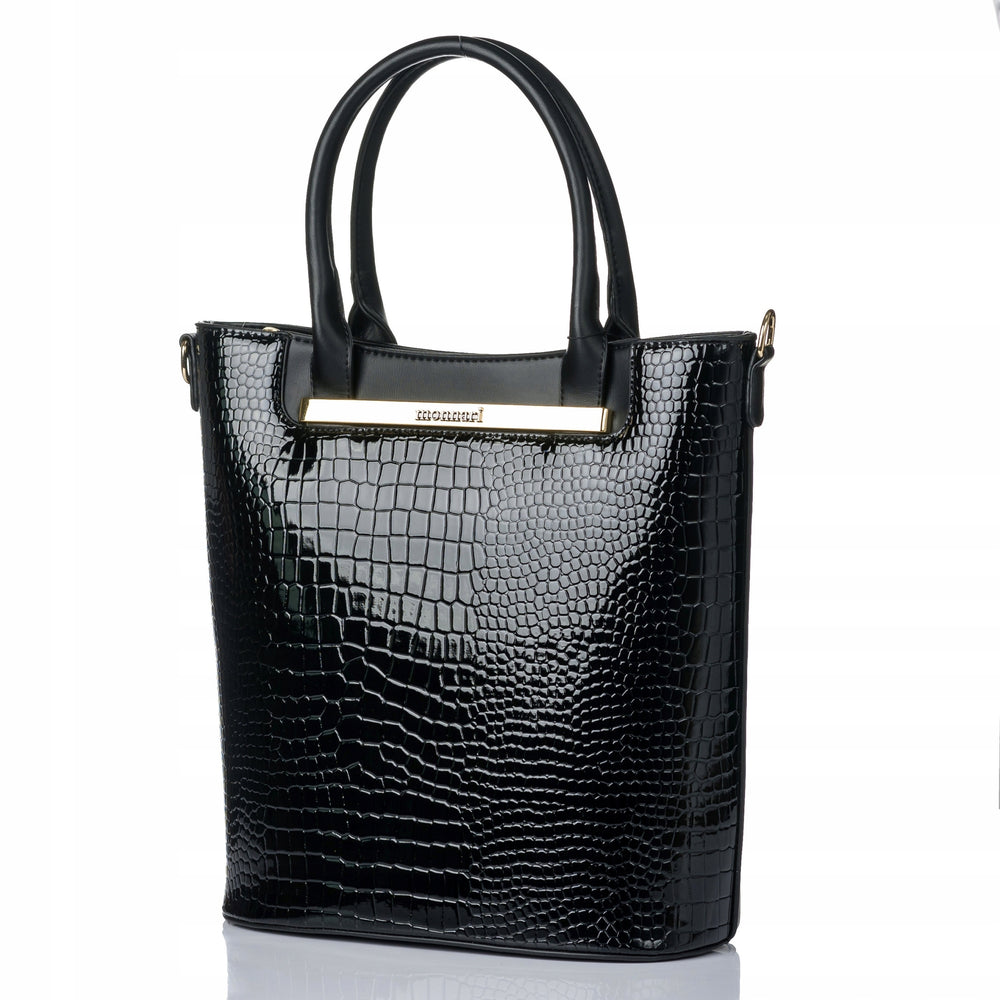 Shopper lakierowany Monnari duży, aktówka – czarny