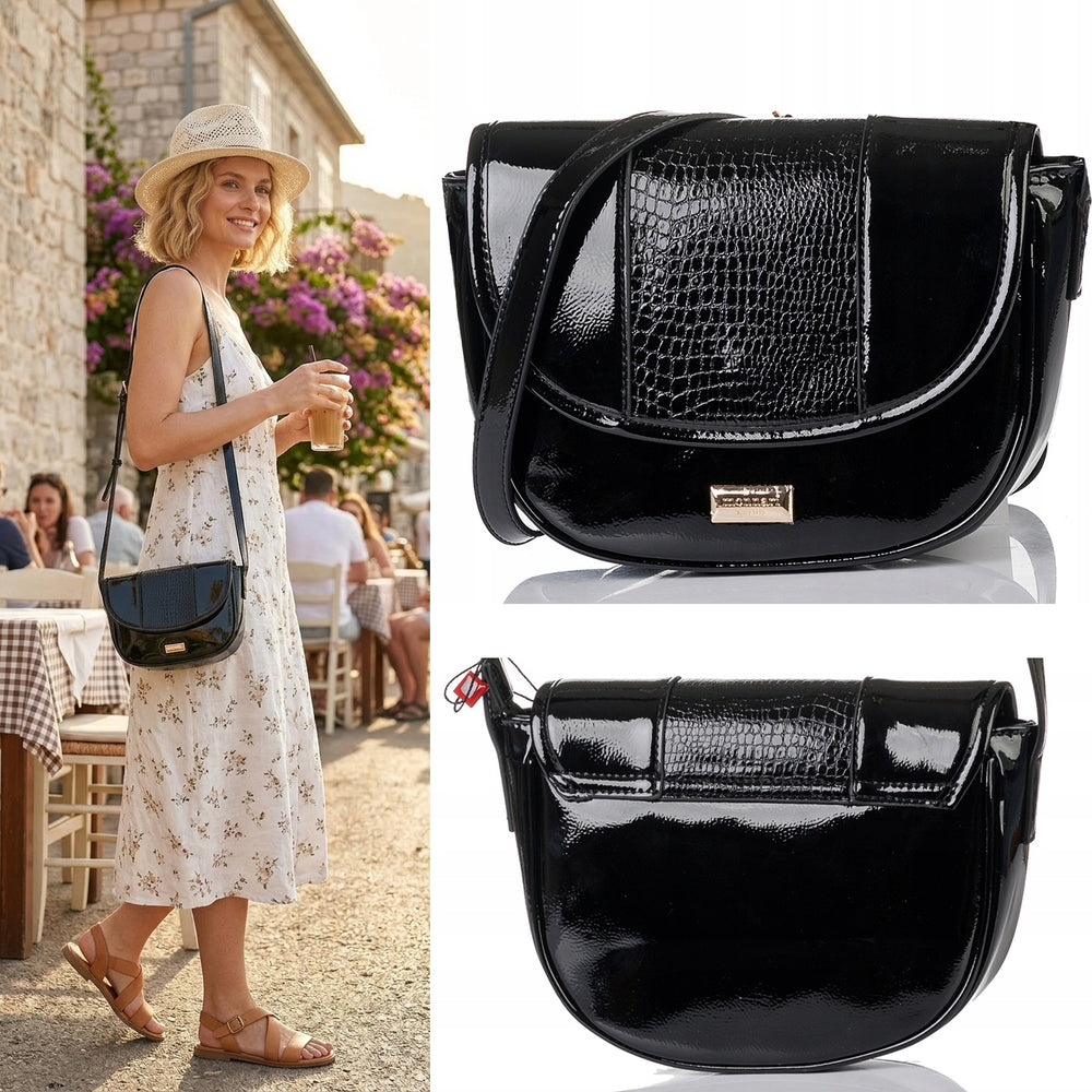 Listonoszka łódka crossbody Monnari, złote okucia – czarna