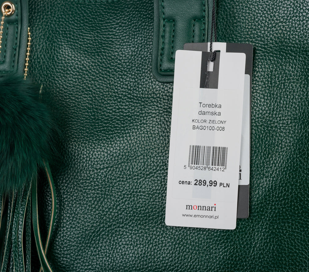 Torba shopper Monnari z pomponem, miejska – zielona