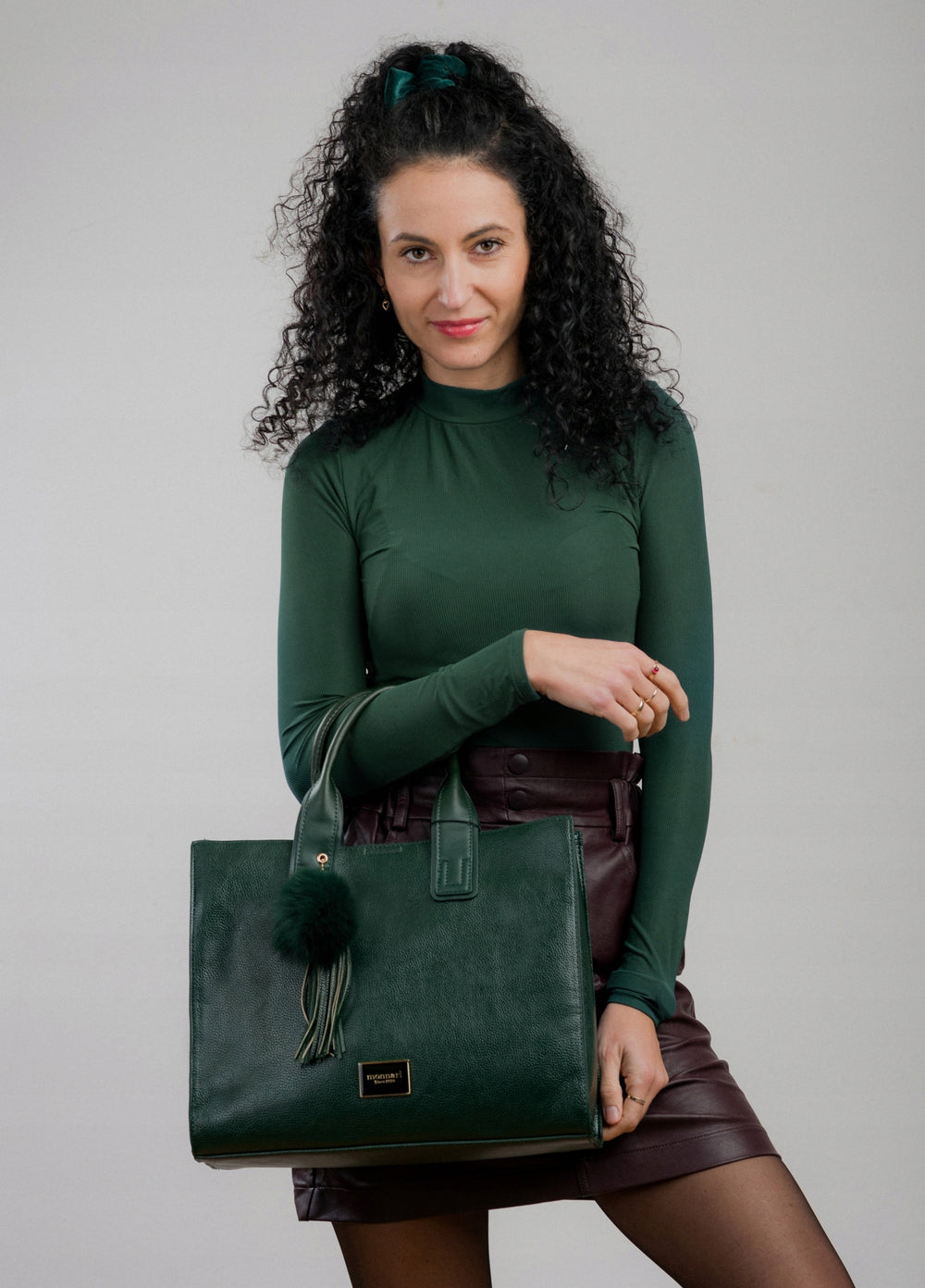 Torba shopper Monnari z pomponem, miejska – zielona