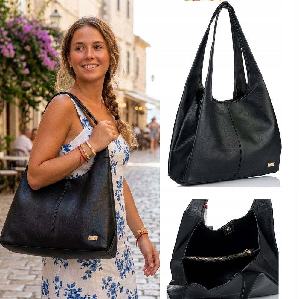 Torebka shopper damska Monnari 3-komorowa – czarna