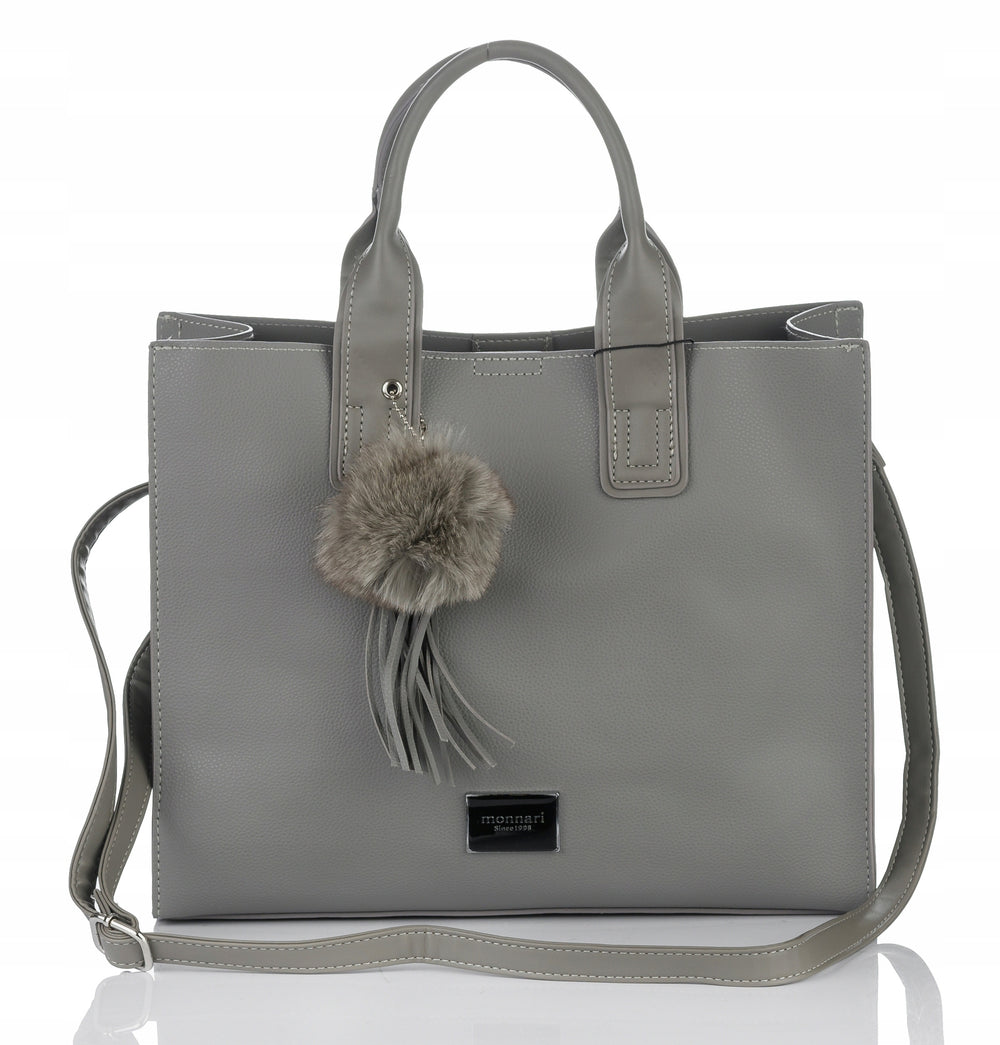 Torba shopper Monnari z pomponem, miejska – szara