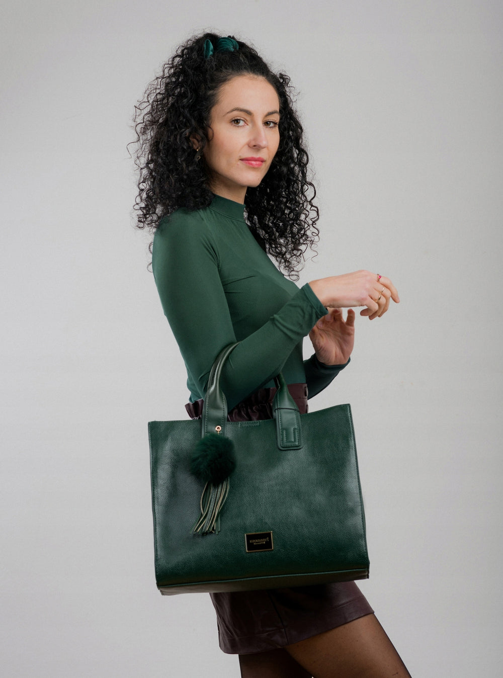 Torba shopper Monnari z pomponem, miejska – zielona