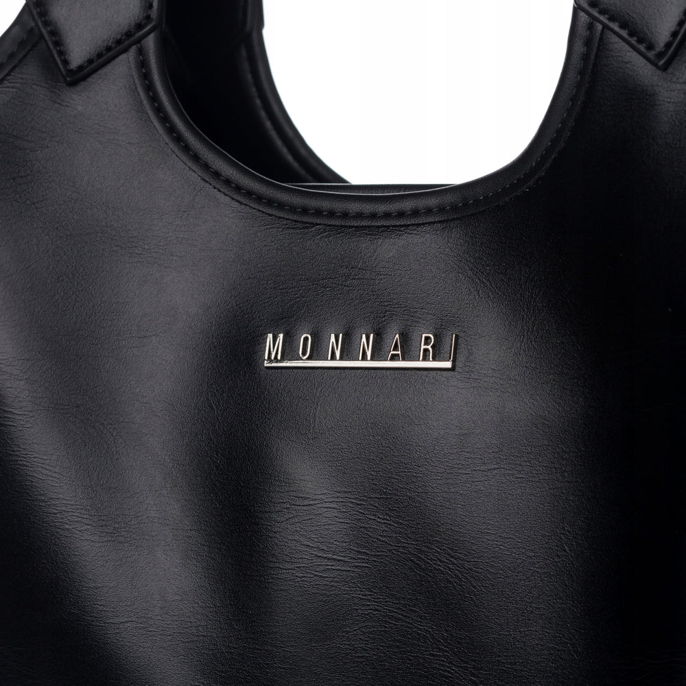 Torebka shopper damska Monnari 3-komorowa, złote okucia – czarna