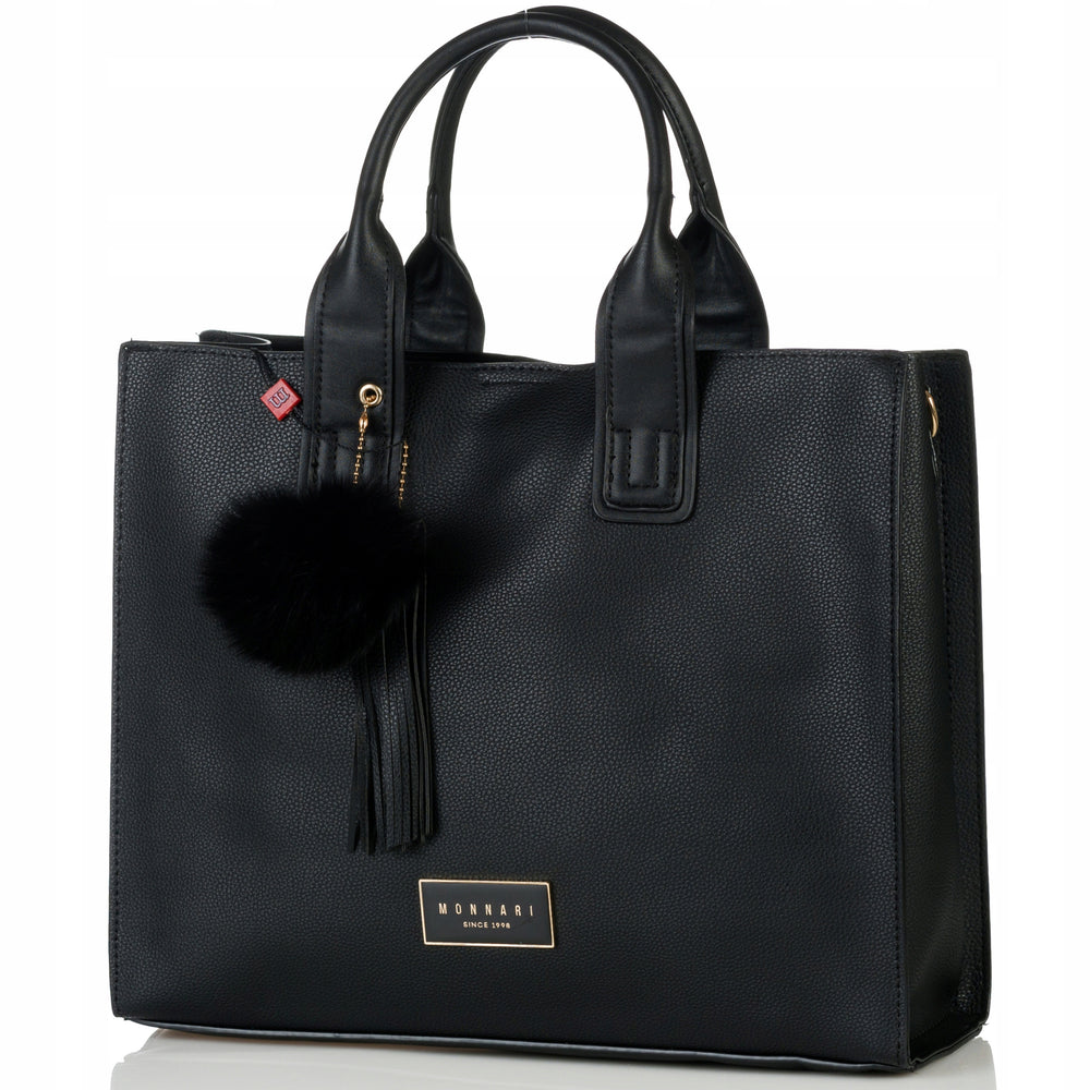 Torebka shopper Monnari z pomponem i frędzlami – czarna