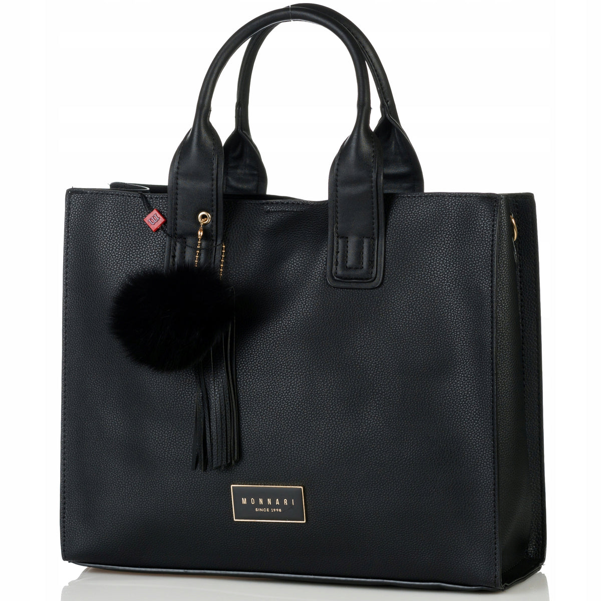 Torebka shopper Monnari z pomponem i frędzlami – czarna