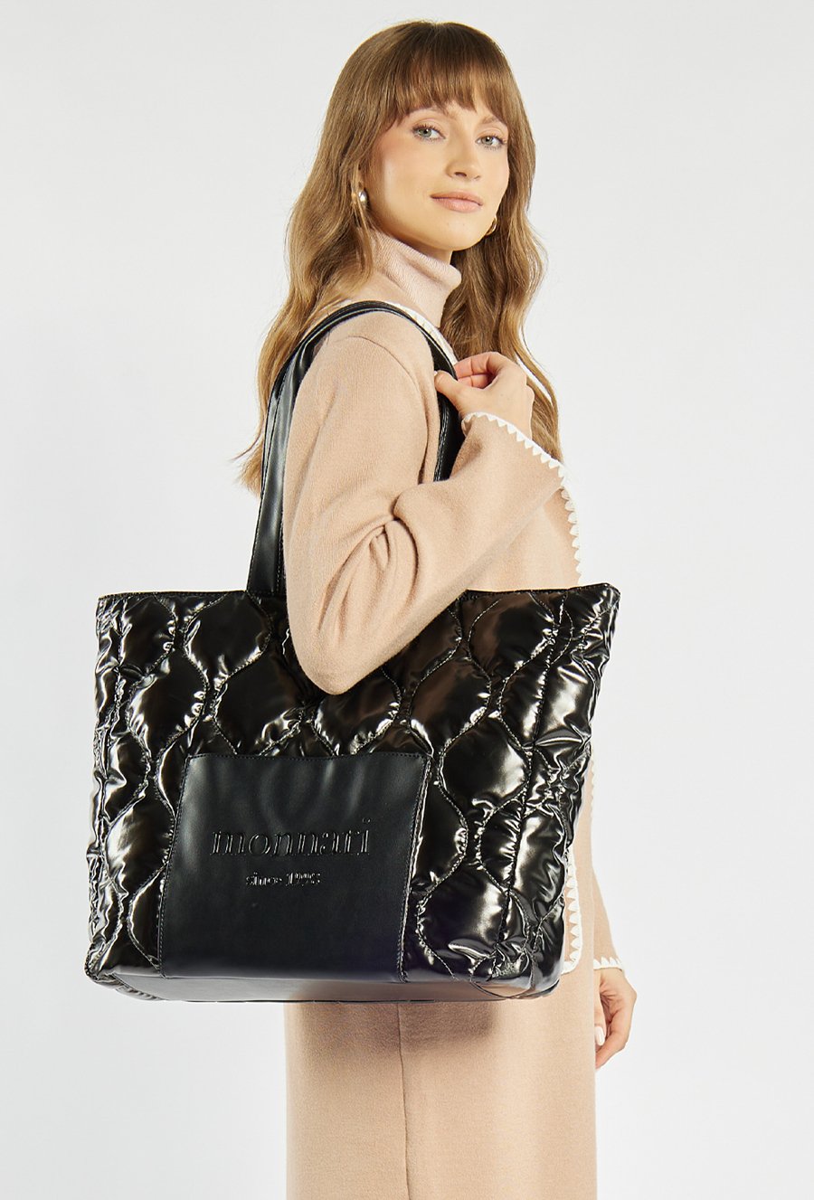 Torba shopper damska Monnari pikowana z logo – granatowa