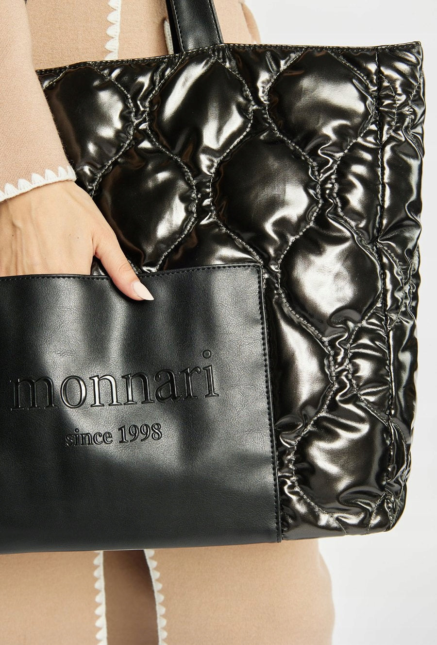 Torba shopper damska Monnari pikowana z logo – granatowa