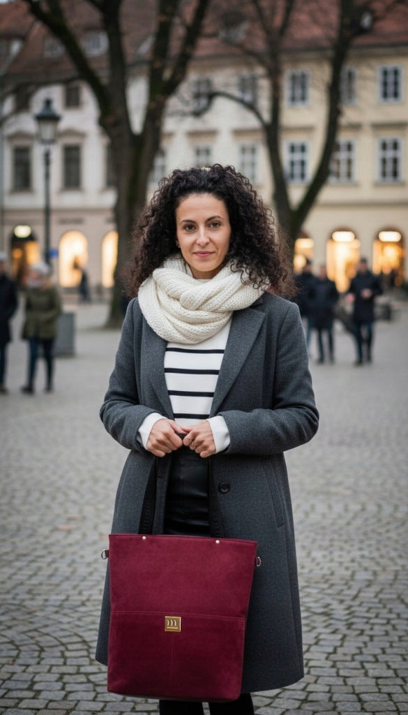 Torebka shopper Monnari duża, zamszowa, mieszcząca A4 – burgundowa – zdjęcie 2