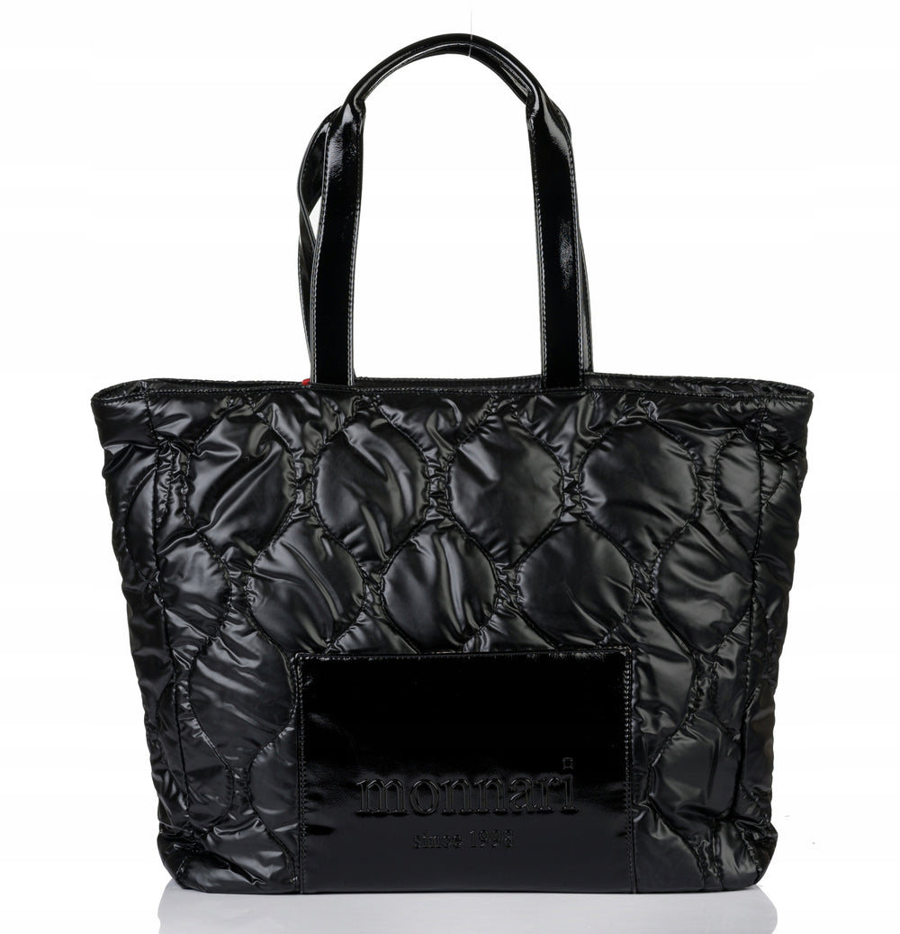 Torba shopper damska Monnari pikowana z logo – czarna