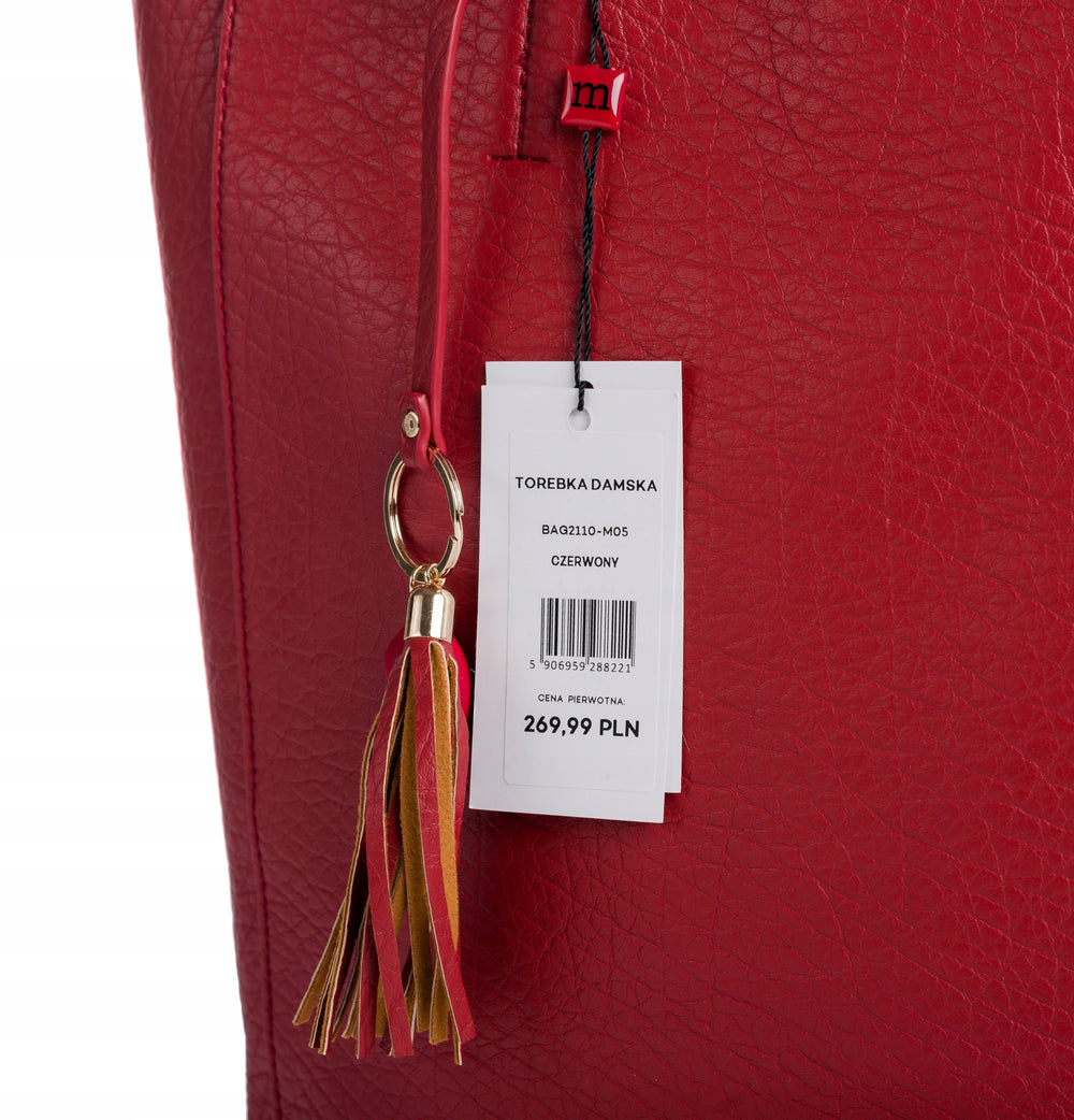 Torba shopper damska Monnari na długim pasku – czerwona