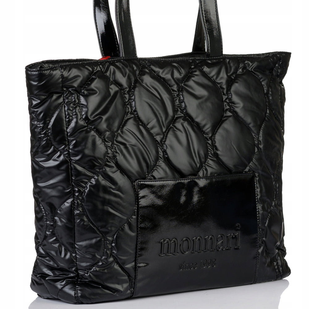 Torba shopper damska Monnari pikowana z logo – czarna