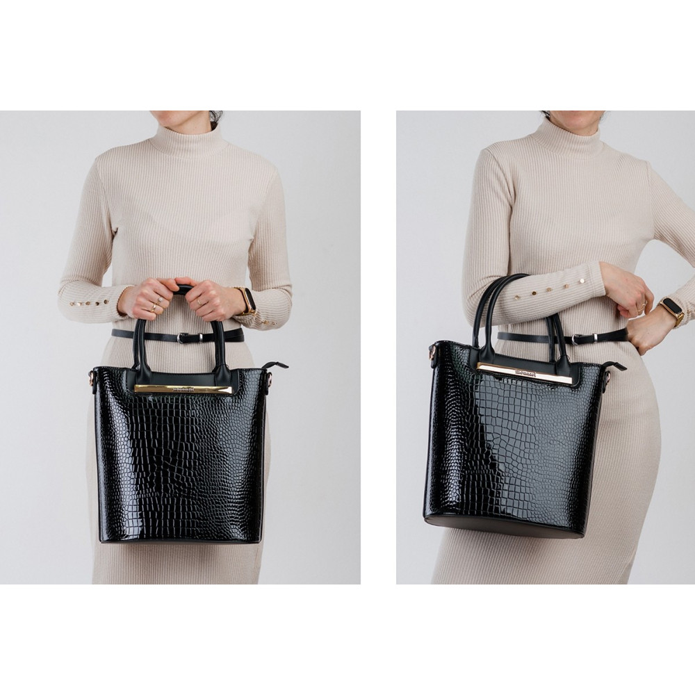 Duży Lakierowany Shopper MONNARI