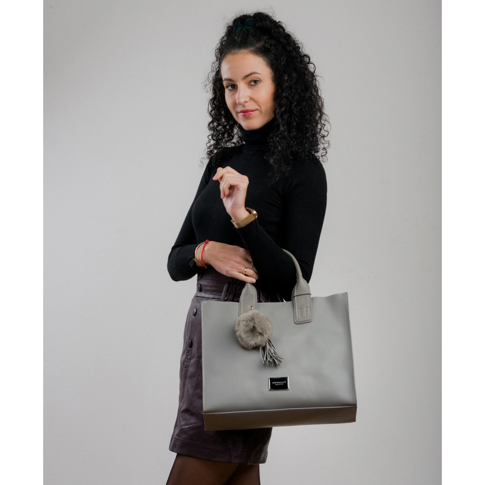 Szara Klasyczna Torba z pomponem MONNARI