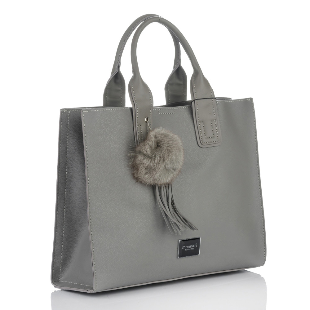 Szara Klasyczna Torba z pomponem MONNARI