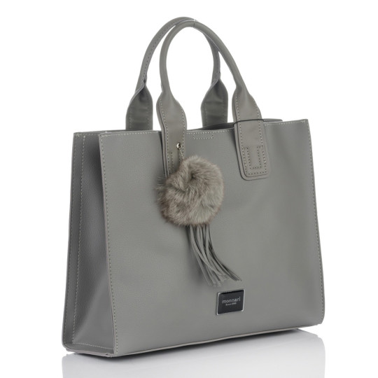 Szara Klasyczna Torba z pomponem MONNARI