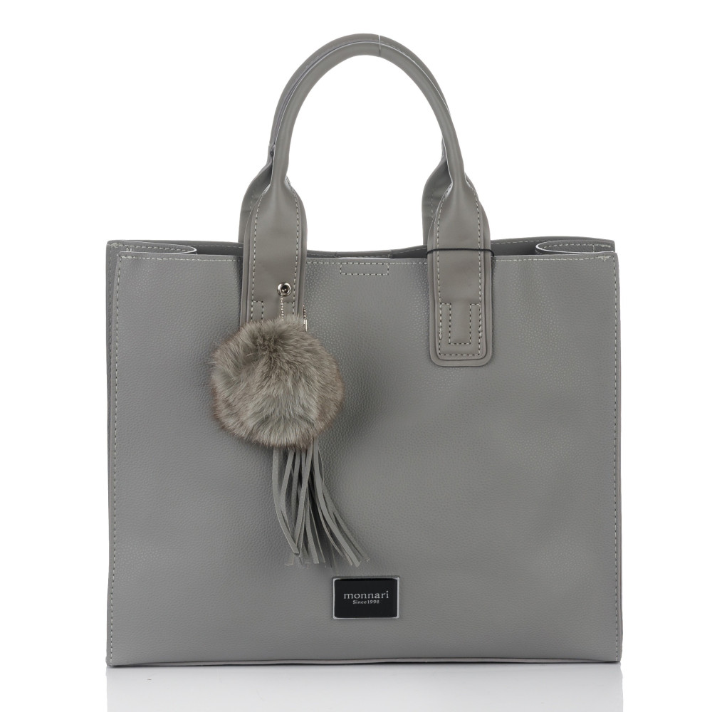 Szara Klasyczna Torba z pomponem MONNARI