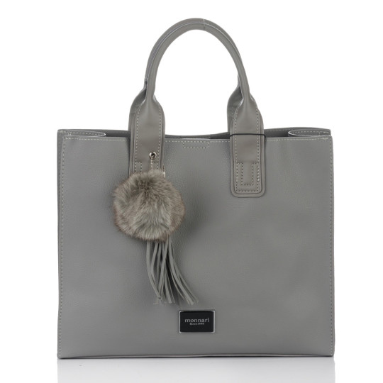 Szara Klasyczna Torba z pomponem MONNARI