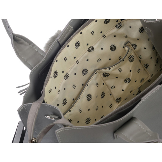 Szara Klasyczna Torba z pomponem MONNARI