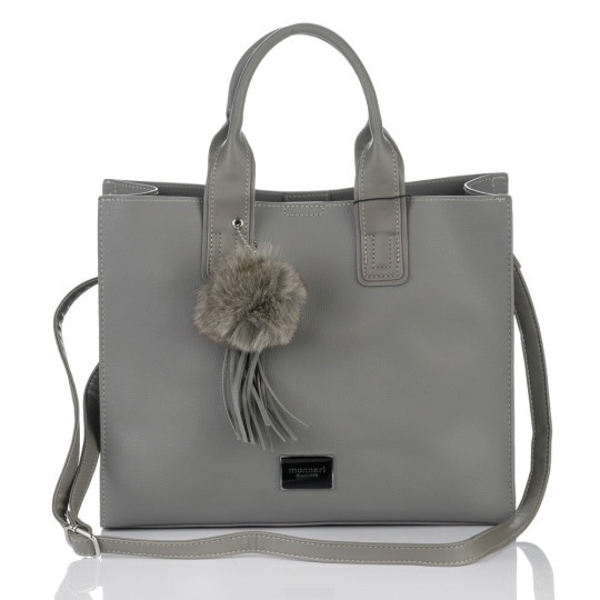Szara Klasyczna Torba z pomponem MONNARI