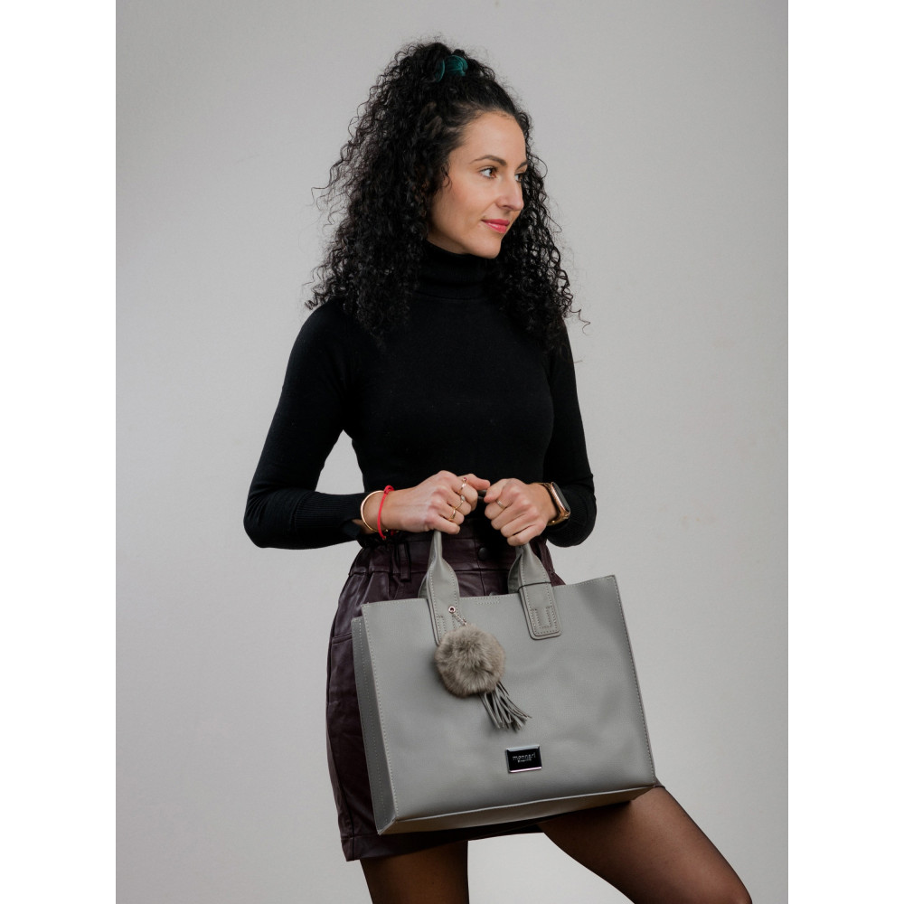 Szara Klasyczna Torba z pomponem MONNARI