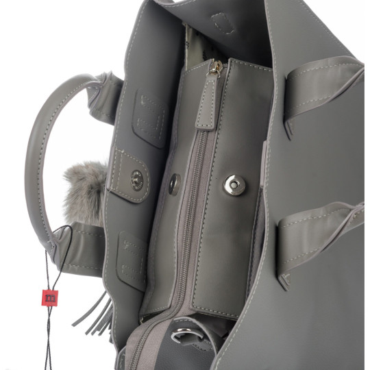 Szara Klasyczna Torba z pomponem MONNARI