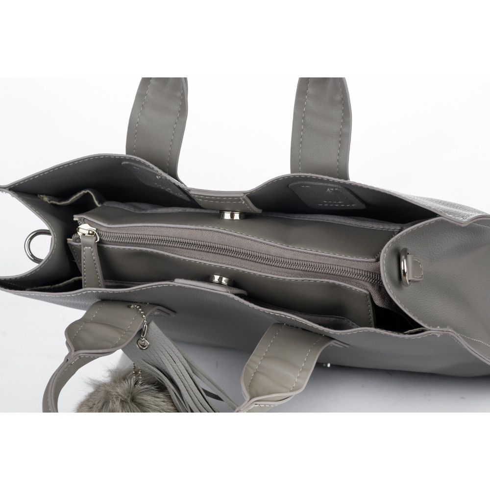 Szara Klasyczna Torba z pomponem MONNARI