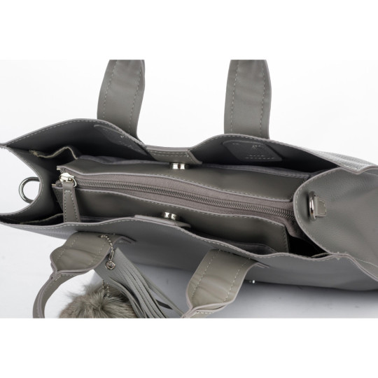 Szara Klasyczna Torba z pomponem MONNARI