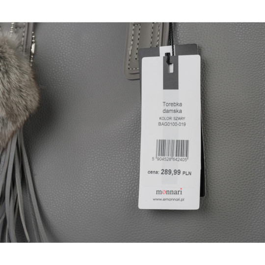 Szara Klasyczna Torba z pomponem MONNARI