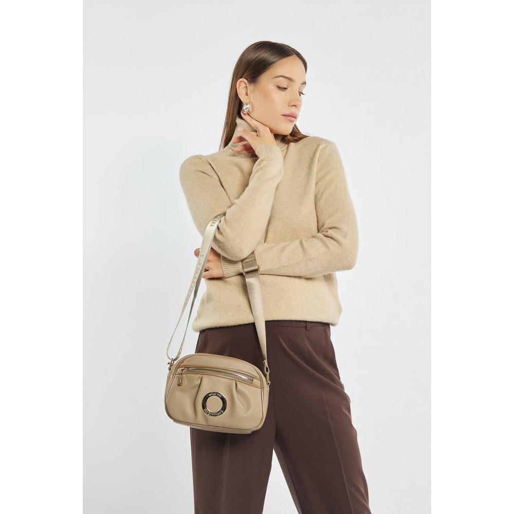 Torba Listonoszka damska z kieszonką beżowa MONNARI