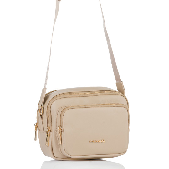 Beżowa Pojemna Listonoszka dwukomorowa MONNARI