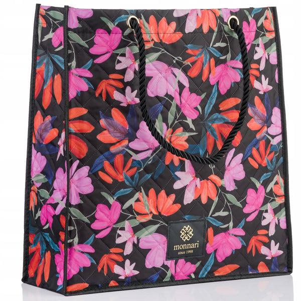 Torba na zakupy Monnari składana, shopper w kwiaty – czarna