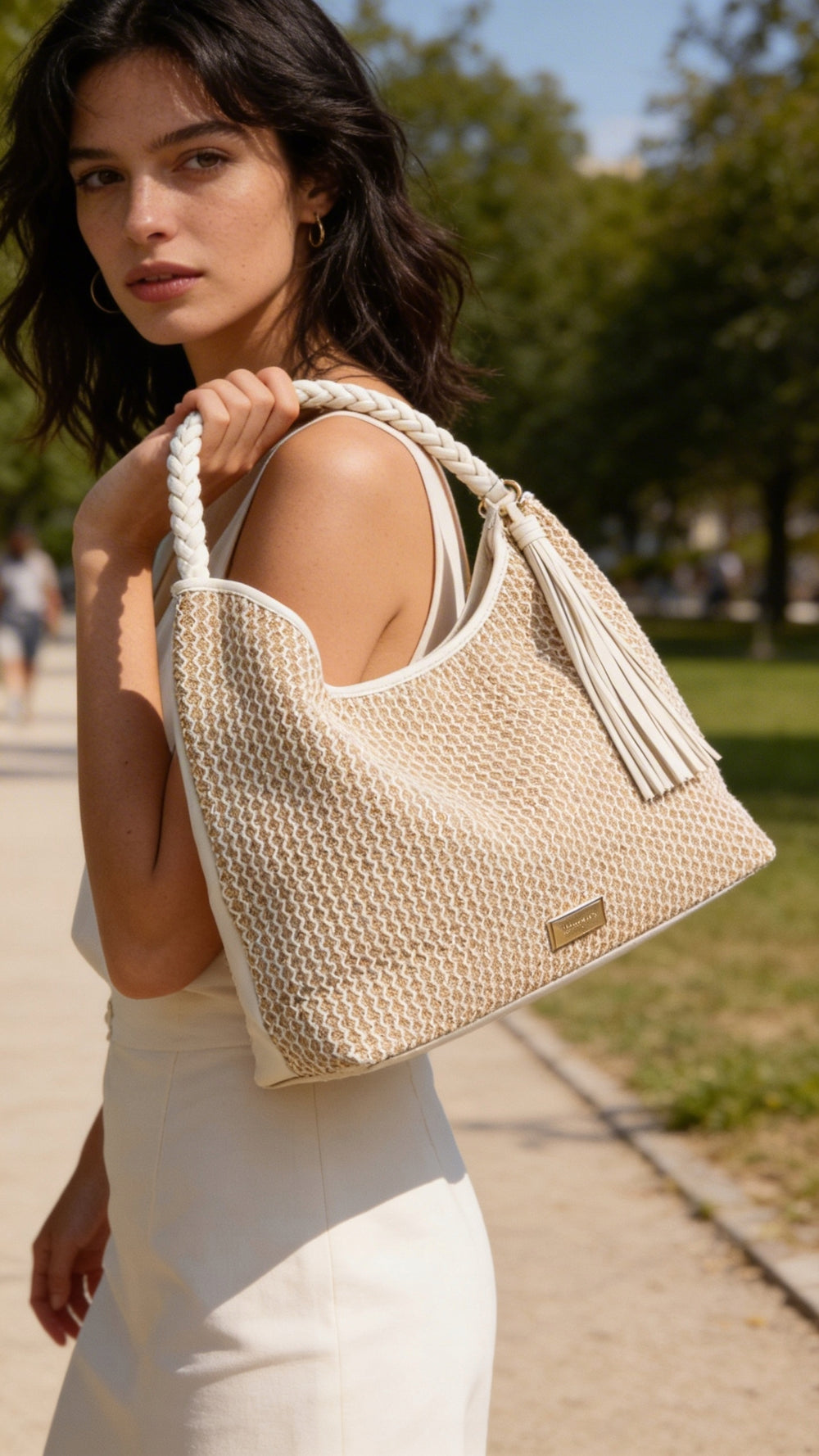 Torebka shopper worek Monnari z wzorem – beżowa