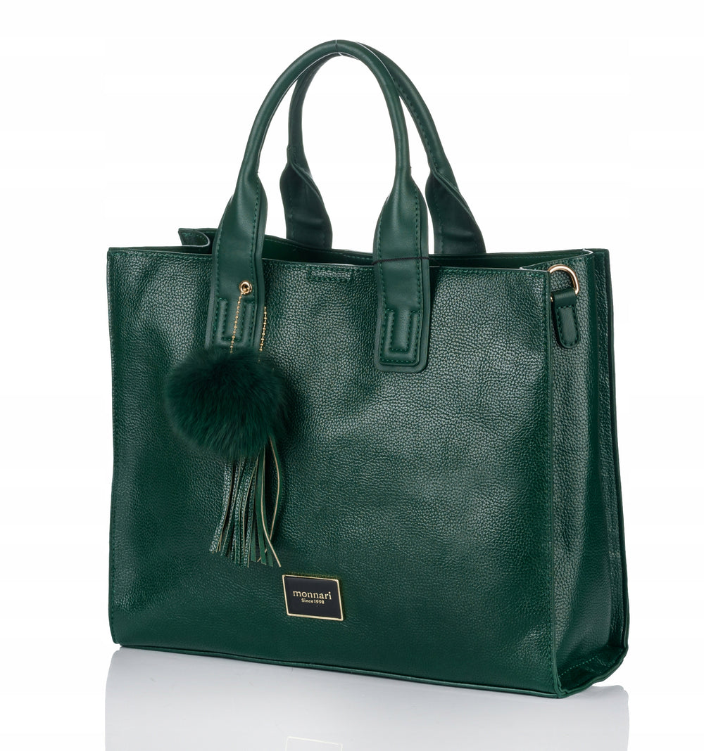 Torba shopper Monnari z pomponem, miejska – zielona