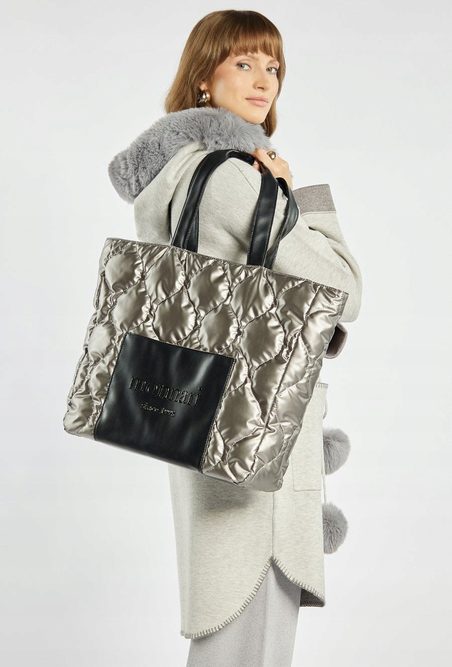 Torba shopper damska Monnari pikowana z logo – granatowa