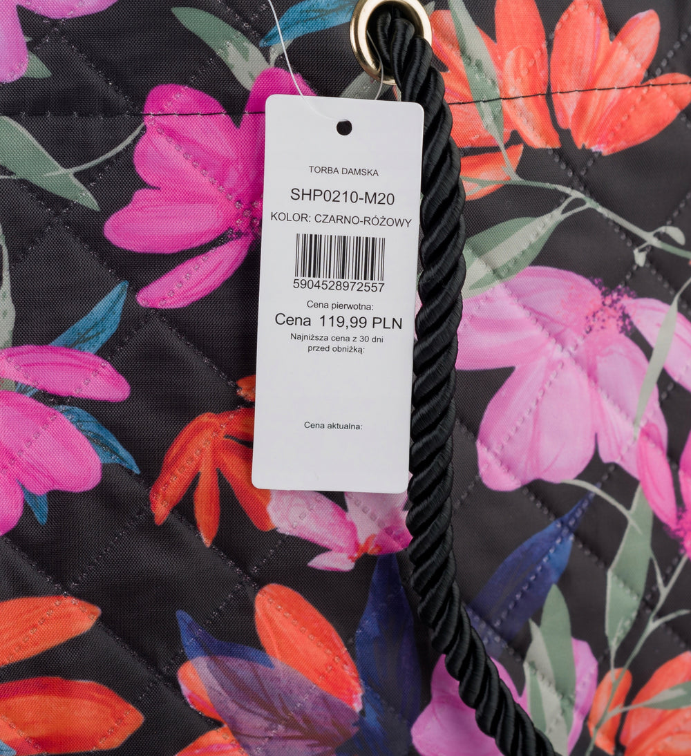 Torba na zakupy Monnari składana, shopper w kwiaty – czarna