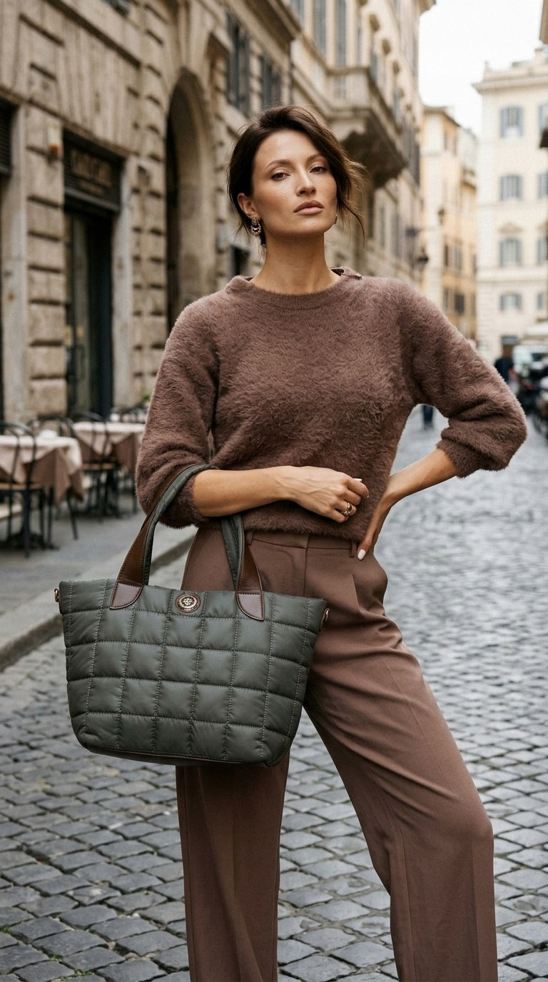 Torba shopper damska Monnari duża z szarym paskiem