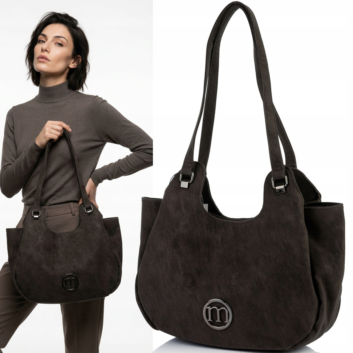 Torebka shopper worek Monnari 3-komorowa – ciemnobrązowa