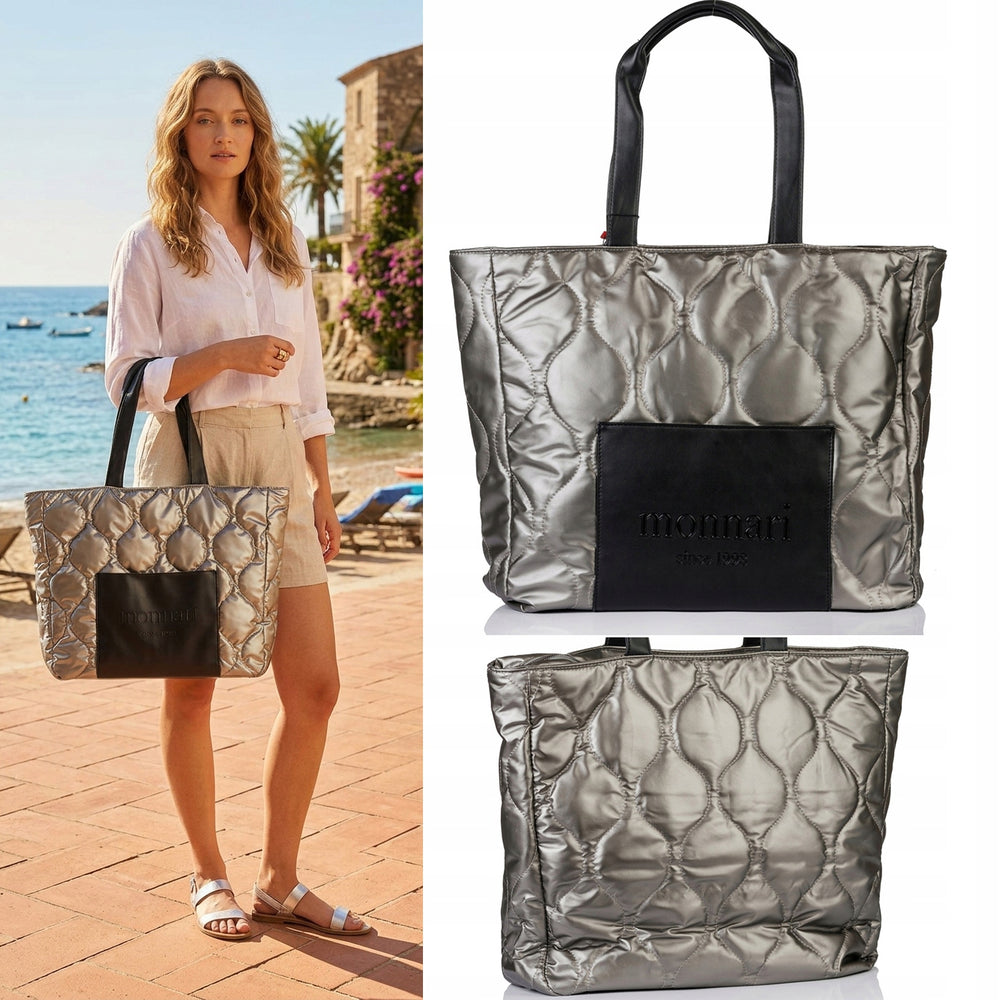 Torba shopper damska Monnari pikowana z logo – granatowa