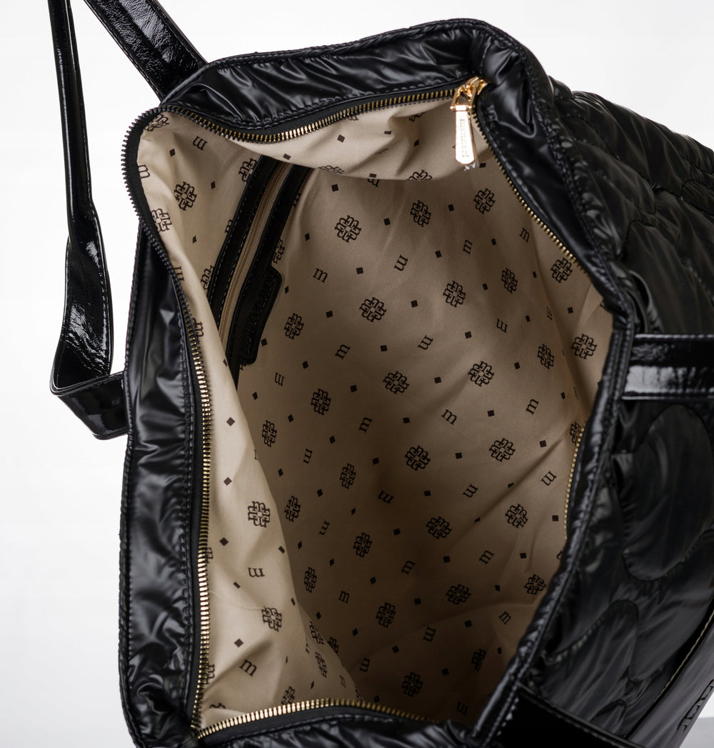 Torba shopper damska Monnari pikowana z logo – czarna