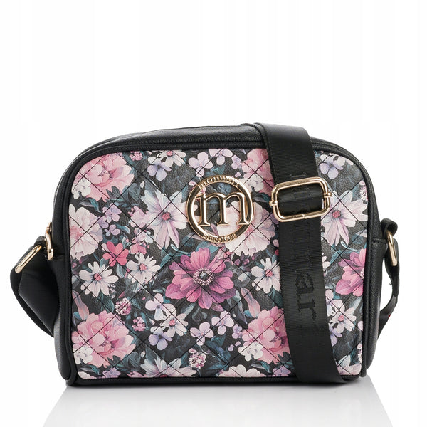 Listonoszka crossbody Monnari w kwiaty – czarno-różowa