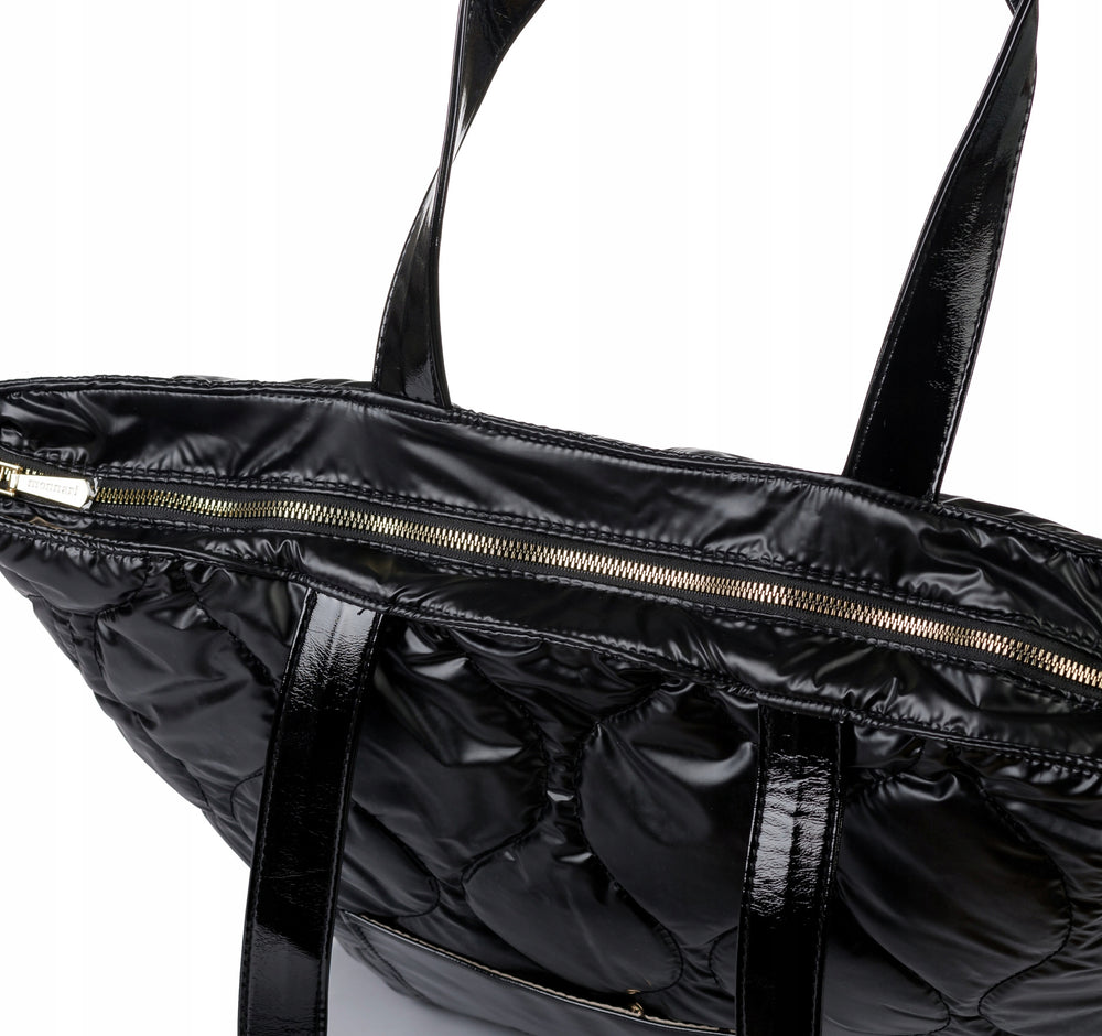 Torba shopper damska Monnari pikowana z logo – czarna