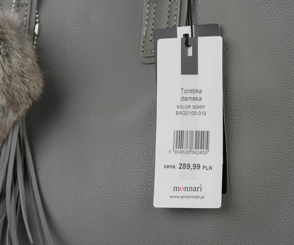 Torba shopper Monnari z pomponem, miejska – szara
