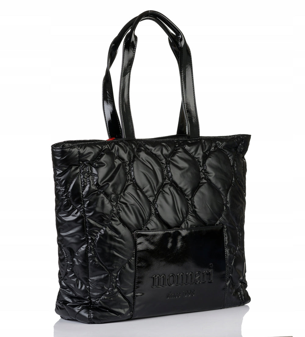 Torba shopper damska Monnari pikowana z logo – czarna