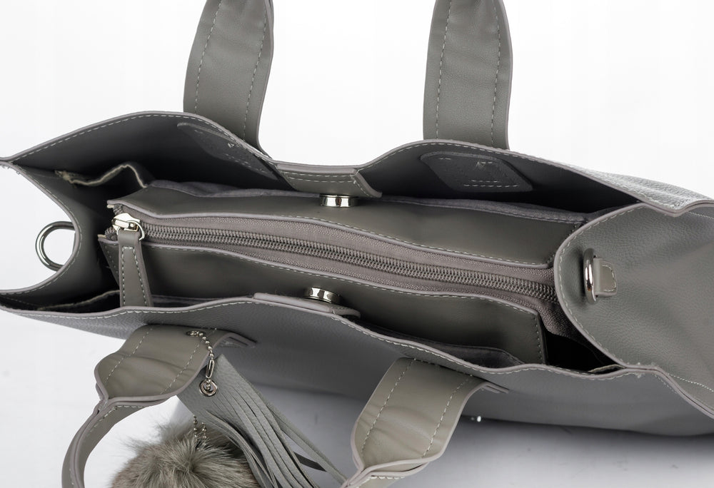 Torba shopper Monnari z pomponem, miejska – szara